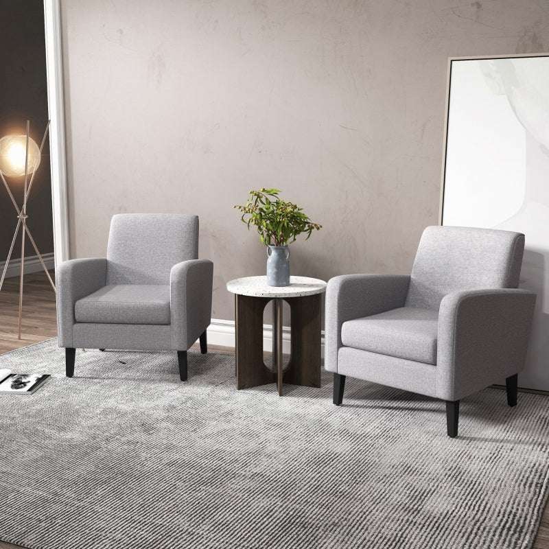 Modern Upholstered Accent Chairs with Rubber Wood Legs - Stylish Armchairs for Living Room and Bedroom in Light Grey