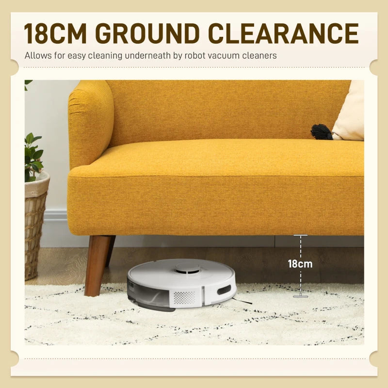 Velvet Feel Fabric 2-Seater Loveseat Sofa with Thick Padding and Wooden Legs in Yellow