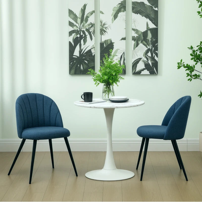 Modern Blue Dining Chairs Set of 2 - Upholstered Kitchen Chairs with Metal Legs, Shell Backrest & Padded Seat for Home