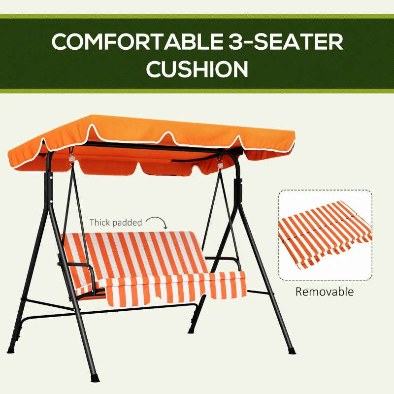 Orange 3-Seater Canopy Swing Chair with Top Roof - Heavy Duty Metal Garden Rocking Bench