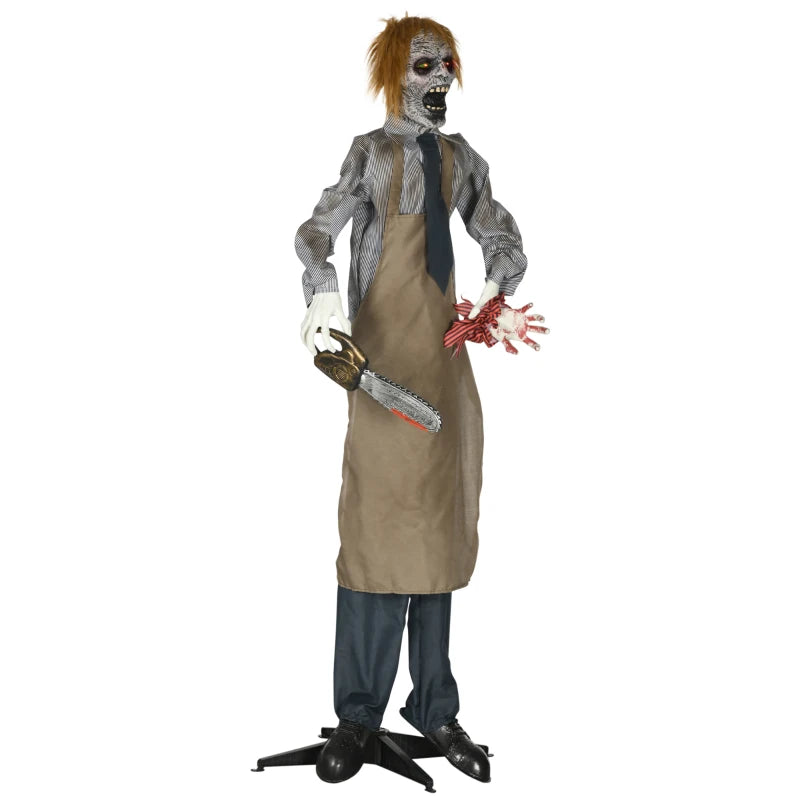 5.5ft Life-Size Chainsaw Killer Halloween Animatronic with Light-Up Eyes & Sound Activation – Scary Indoor Party Decoration