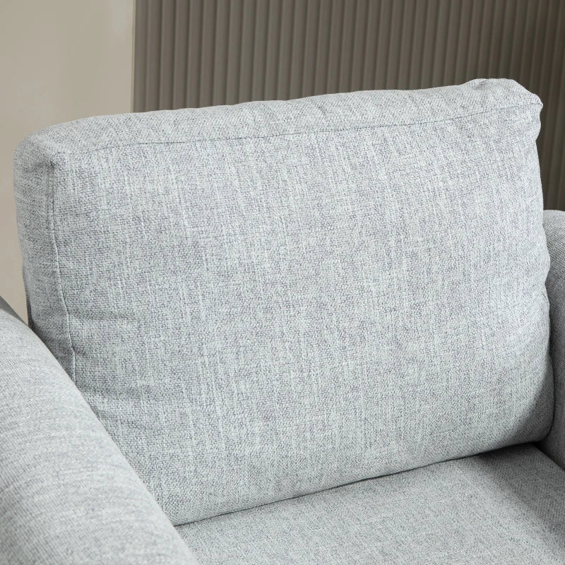 Vintage Upholstered Accent Chair with Back Pillow and Rolled Arms, Light Grey, Rubber Wood Legs