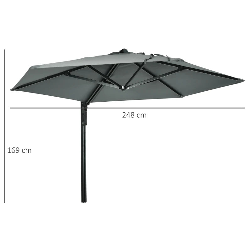 Grey 2.5m Rotatable Wall Mounted Patio Umbrella