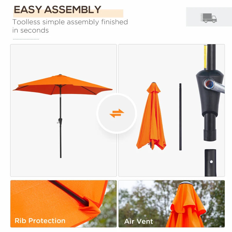 Orange 2.7M Tilt Crank Garden Parasol Umbrella