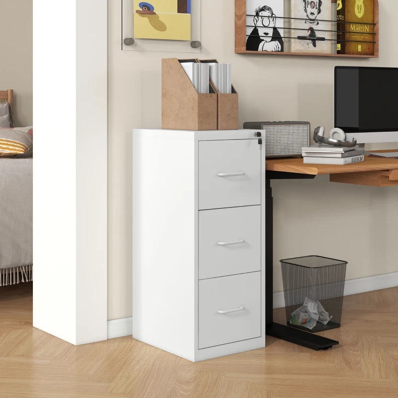 Modern Cream Three-Drawer Steel Filing Cabinet - Stylish Office Storage Solution for Organizing Documents and Files