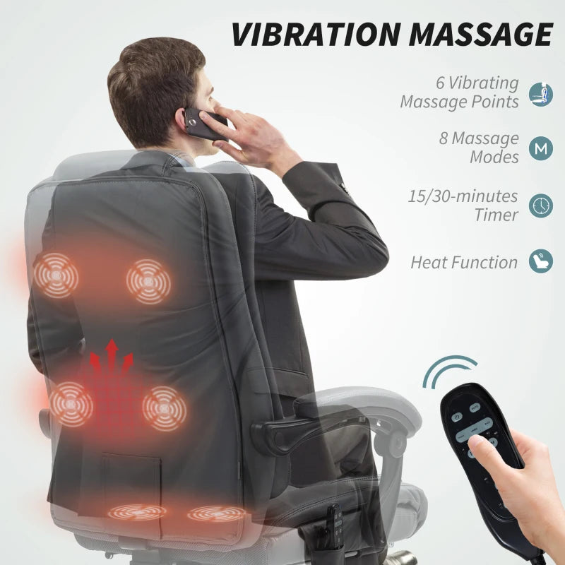 Executive Office Chair with 6-Point Massage & Heat - Ergonomic Light Grey Comfort for Home & Office