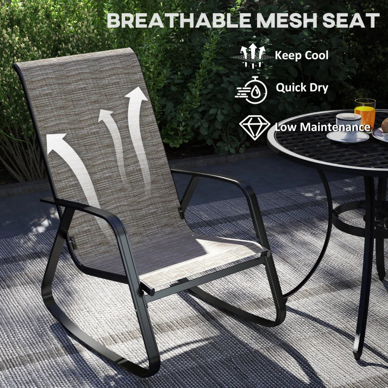 Ergonomic Garden Rocking Chair with Armrests, High Backrest, Steel Frame for Patio & Balcony