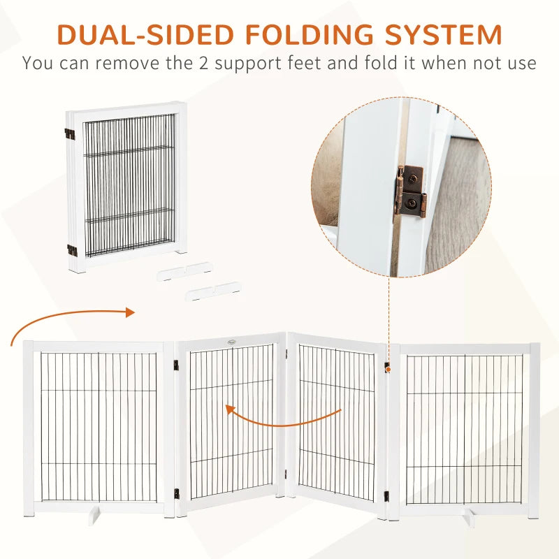 Freestanding Folding 4-Panel Pet Gate - Adjustable Dog Barrier with Support Feet for Puppies and Small Dogs