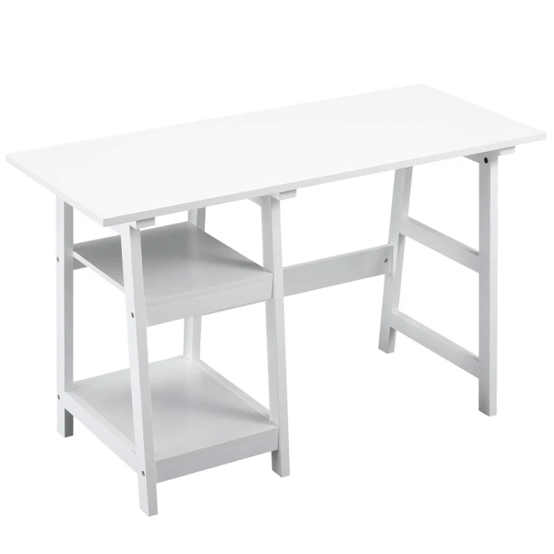 Compact White Computer Desk with Storage Shelves - Study Table & PC Workstation for Home Office, Easy Assembly, 120x51cm