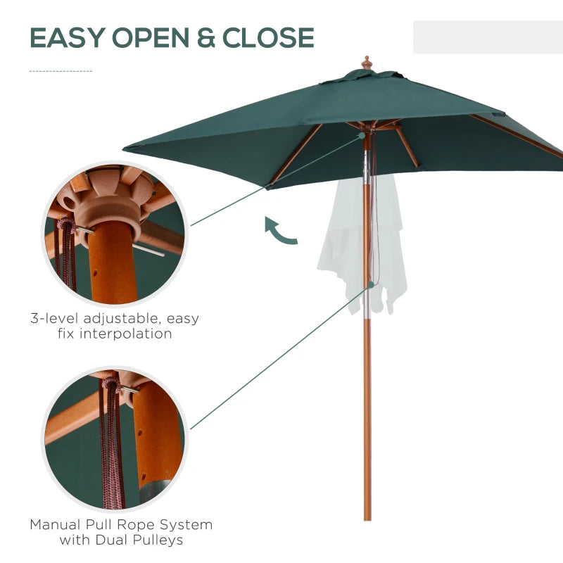 Green Tilting Garden Parasol Umbrella with Wood and Bamboo Frame