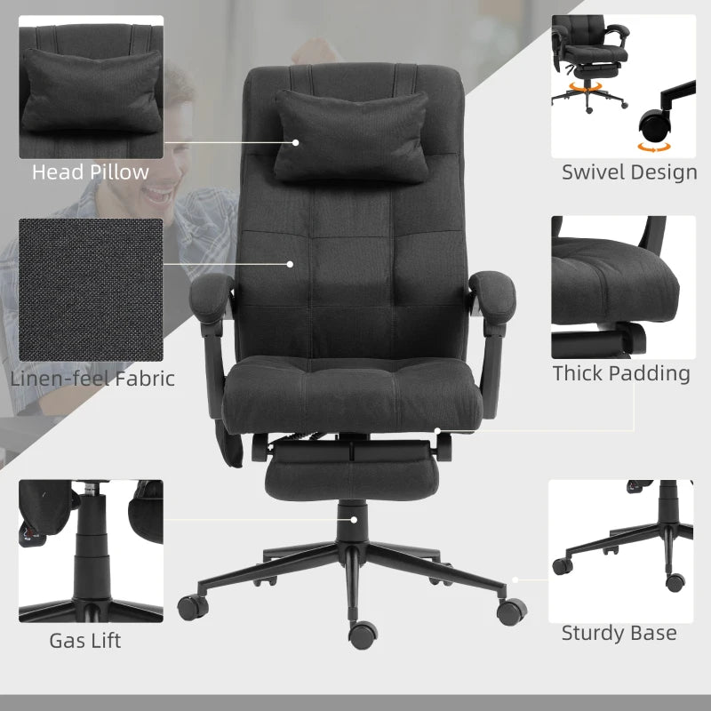 Vinsetto Black Office Chair with 6-Point Vibration Massage & Heat, Adjustable Height, Head Pillow & Footrest for Home
