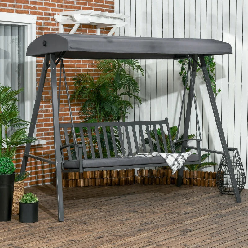 Dark Grey Metal Garden Swing Chair - 3-Seater