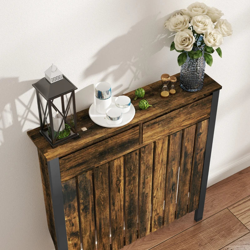 Rustic Style Radiator Cover 93 x 88.5cm Elegant Brown and Black Design