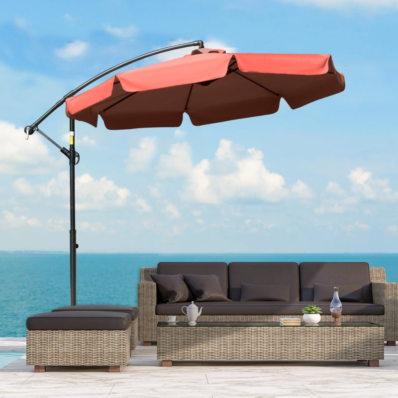 Wine Red 2.7m Cantilever Garden Umbrella with Crank Handle and Cross Base