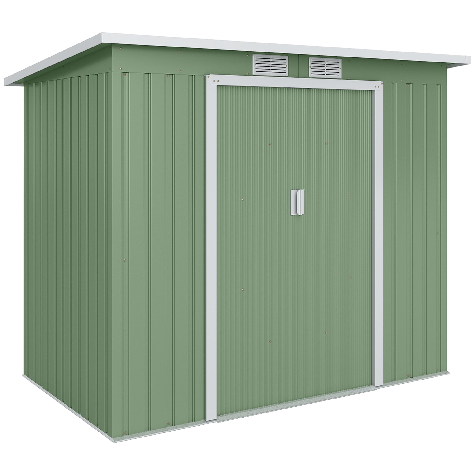 Green 7ft x 4ft Galvanised Steel Garden Shed with Foundation Kit
