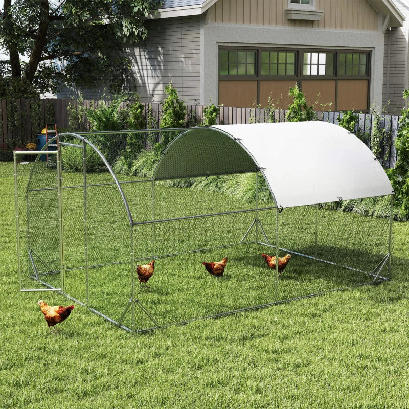Galvanised Walk-In Chicken Run & Coop - 2.8x3.8m Poultry House with Water-Resistant Cover for Garden