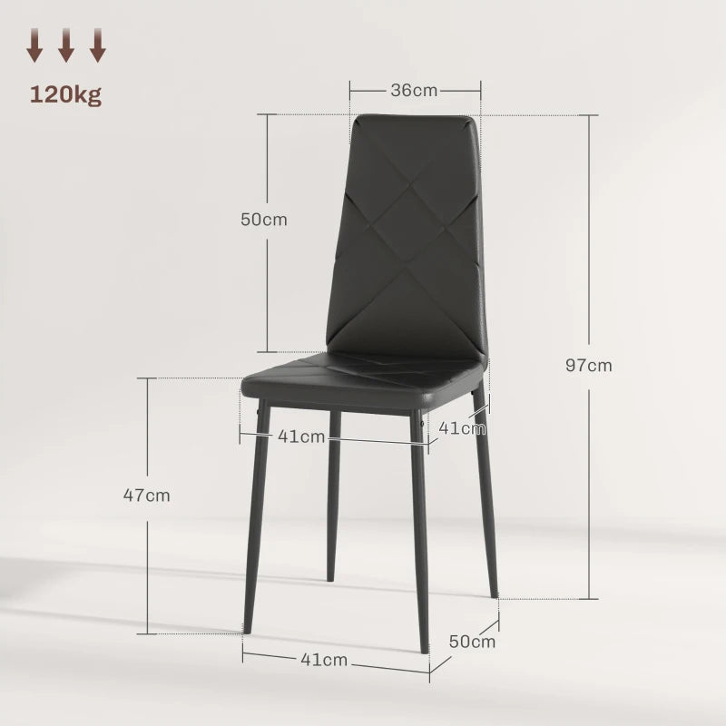 Set of 6 Stylish Black Faux Leather Dining Chairs - Modern Design for Home & Kitchen, Easy to Clean