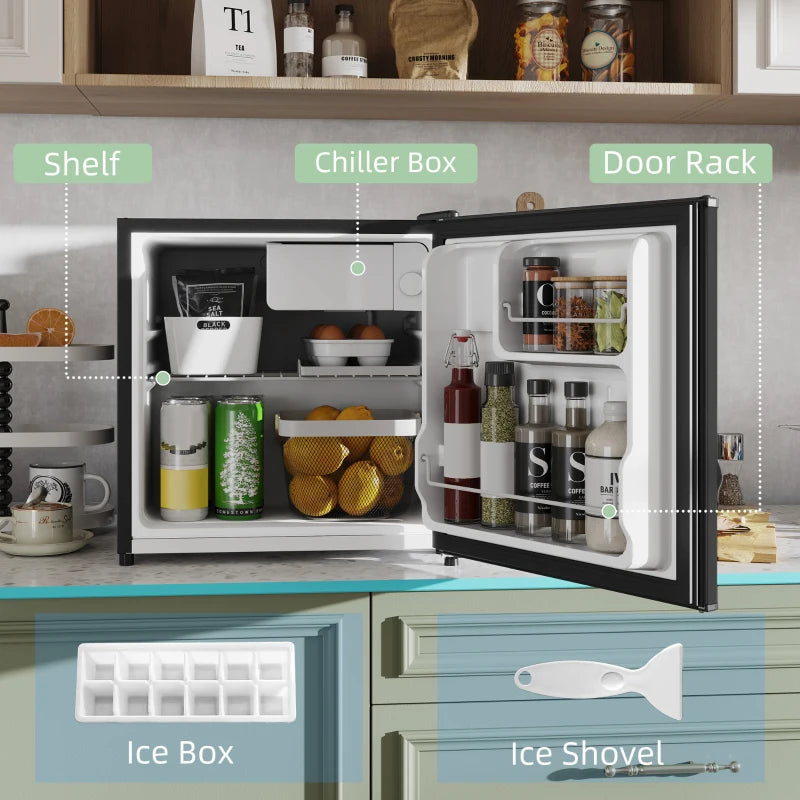 46L Mini Fridge with Ice Box - Compact Table Top Refrigerator, Reversible Door, Adjustable Temp, Perfect for Bedroom & Office - Black
