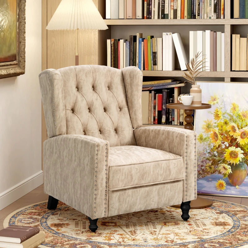 Chesterfield-Style Reclining Armchair in Beige for Ultimate Comfort and Style