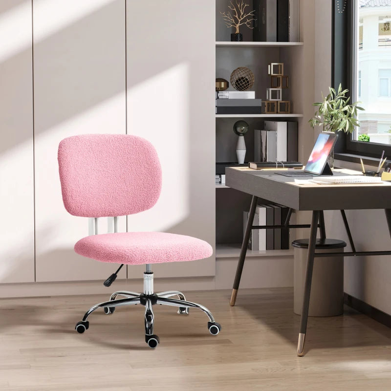 Vinsetto Pink Teddy Fleece Armless Office Chair - Cozy, Stylish, Ergonomic Design for Home & Office Use