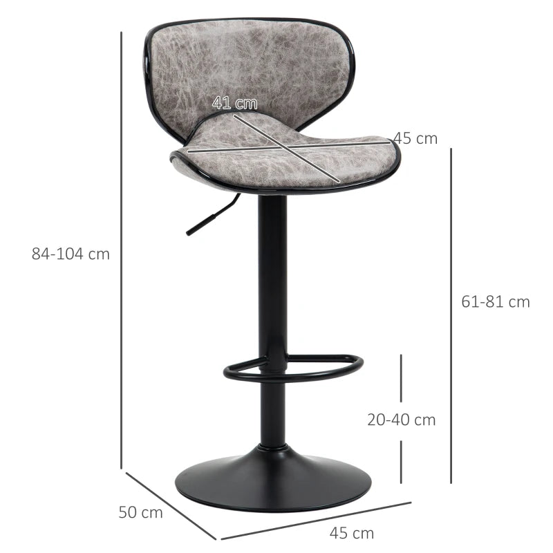 Adjustable Height Bar Stool Set of 2 - Grey Microfiber Swivel Armless Chairs for Kitchen & Dining