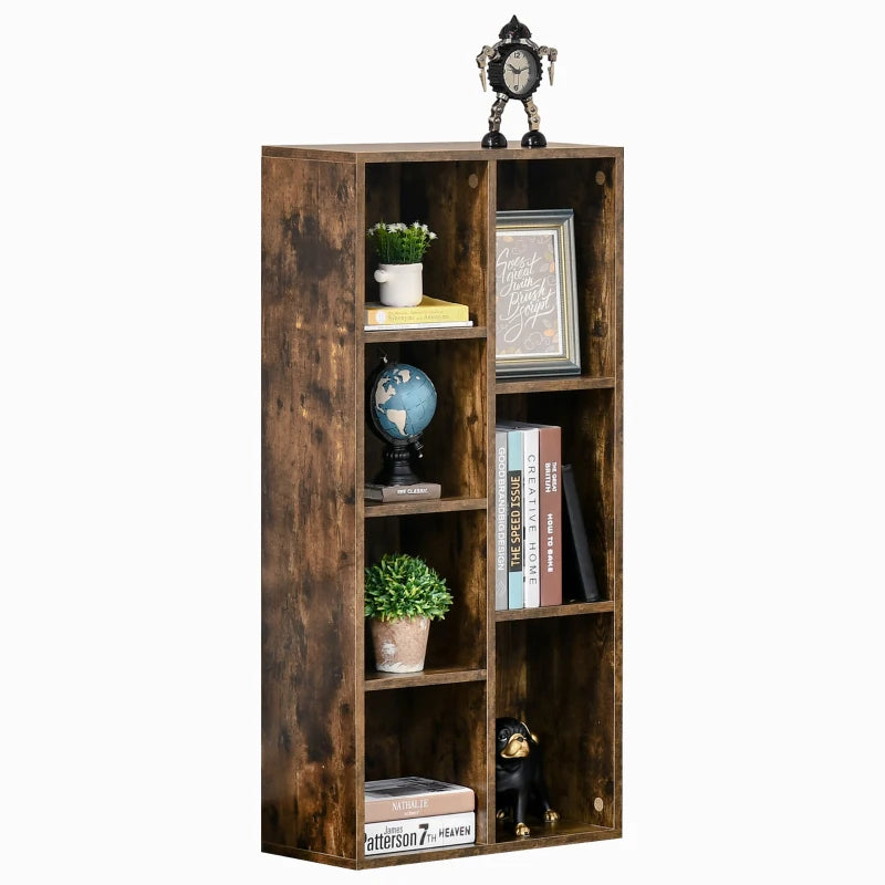 Rustic Brown Seven-Cube Bookcase - Stylish Storage Solution for Home & Office, Modern Wood Effect Design