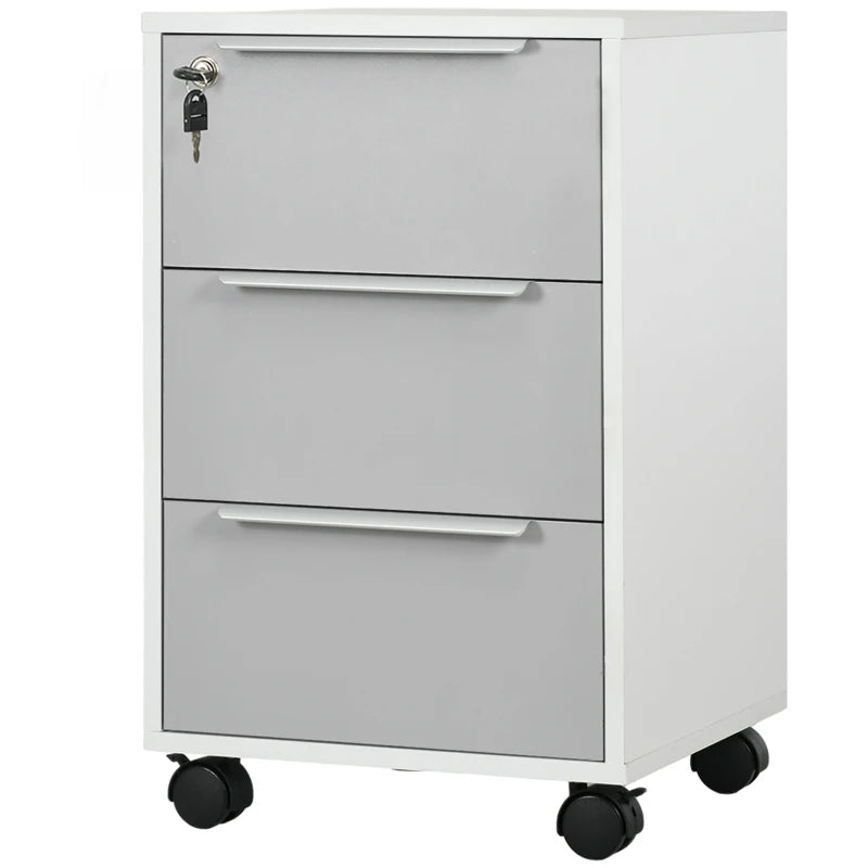 Secure Three-Drawer Locking Filing Cabinet in Stylish Grey and White - Perfect for Home or Office Organization