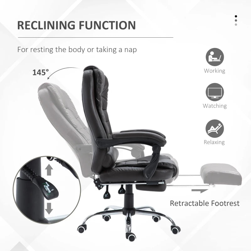 PU Leather Executive Office Chair - High Back Swivel with Retractable Footrest, Adjustable Height & Reclining Function in Brown