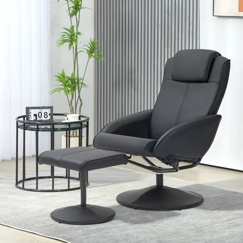 Faux Leather Reclining Chair with Footstool in Black - Stylish Comfort for Your Living Room