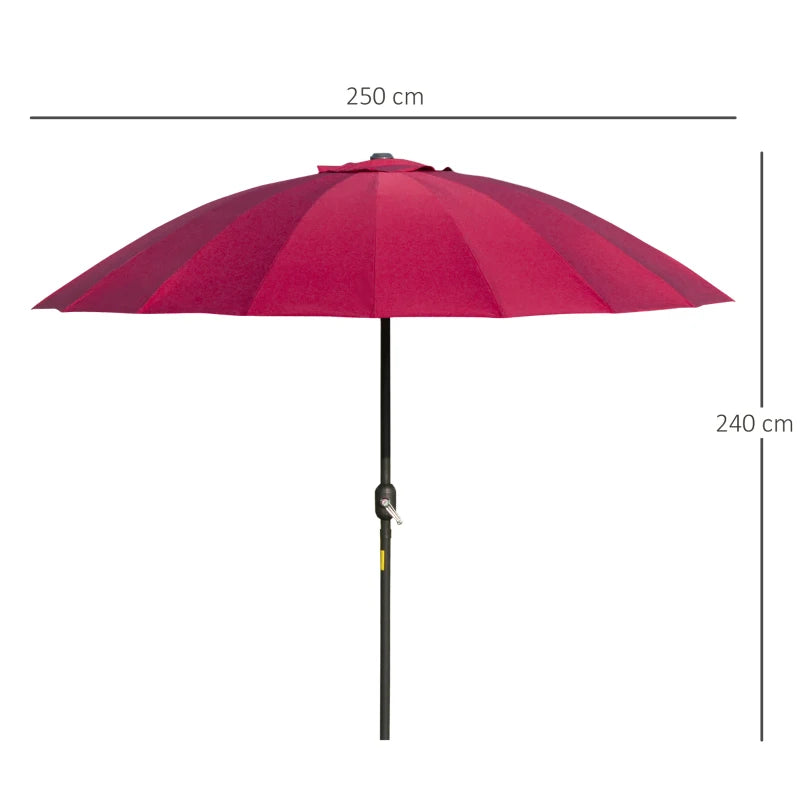 Red 2.5m Garden Parasol Umbrella with Crank & Tilt, Outdoor Sun Shade