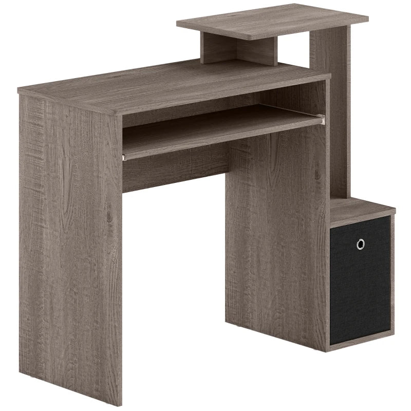 Modern Grey Computer Desk with Sliding Keyboard Tray & Storage Drawer - Stylish Home Office Workstation
