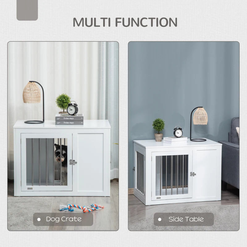 2-in-1 Dog Cage & Side Table for Medium Dogs - White, Lockable Doors, Stylish Pet Furniture, Space-Saving Design