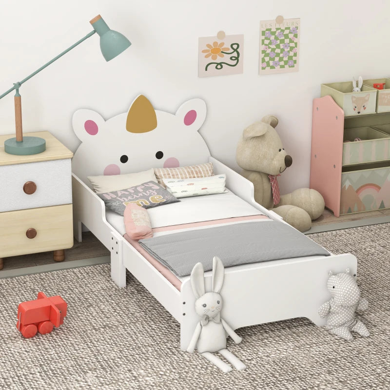 ZONEKIZ Unicorn Toddler Bed - Kids Bedroom Furniture for Ages 3-6, 143x74x67cm, Stylish White Design