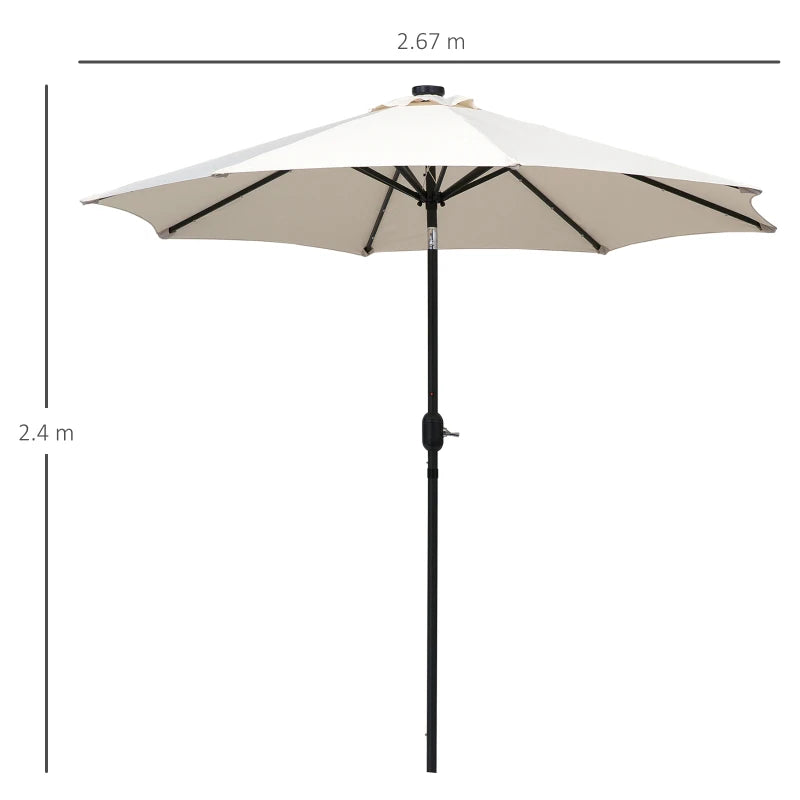 LED Lighted Cream Patio Umbrella with Tilt Crank - 2.7m