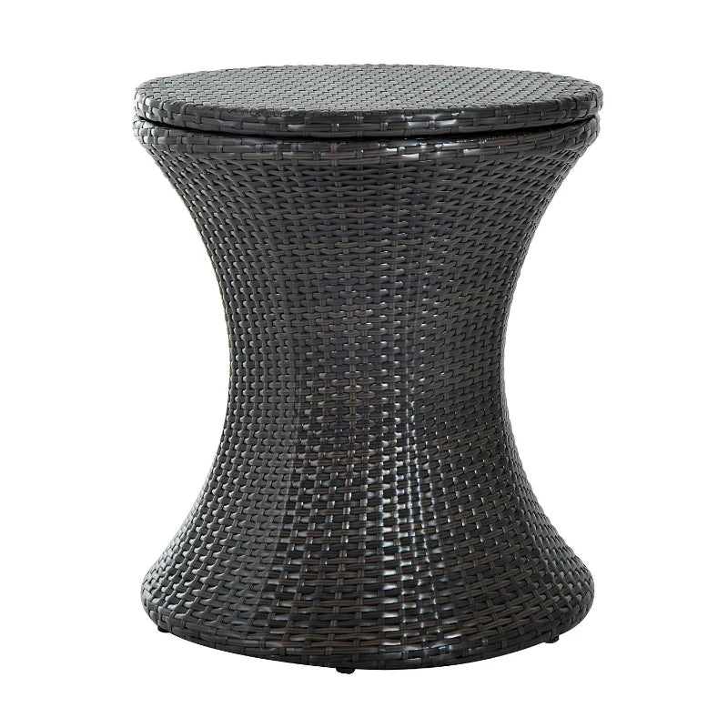 Brown Rattan Ice Bucket Table for Outdoor Bar and Patio