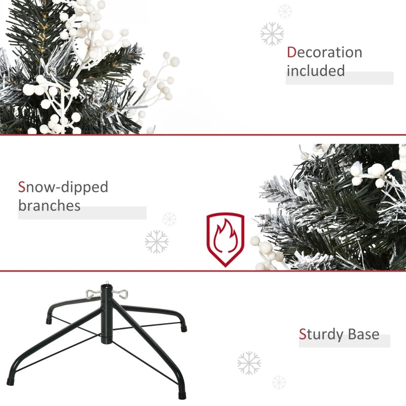 4FT Snow-Dipped Artificial Christmas Tree with White Berries & Star Topper | Indoor Holiday Decoration | Removable Stand