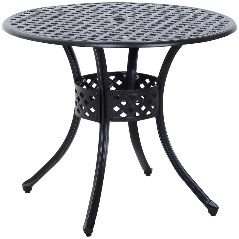 Black 85cm Round Outdoor Dining Table with Umbrella Hole