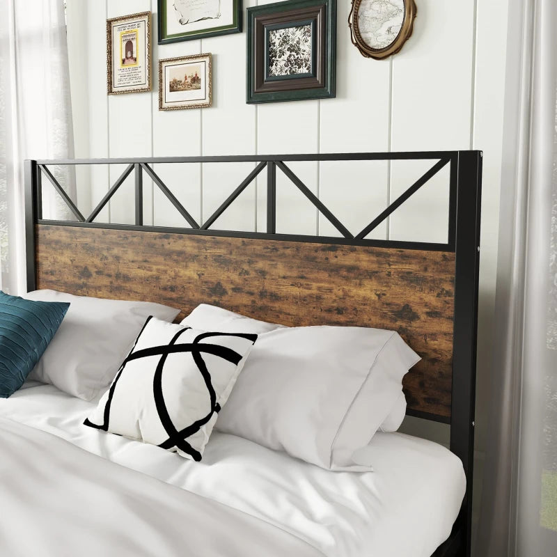 Sturdy Metal Double Bed with 2 Storage Drawers - Iron Frame & MDF, Black, 198L x 137W x 116H cm for Adults & Teens