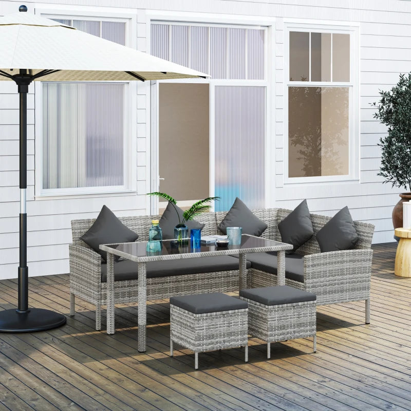 6-Seater Rattan Outdoor Dining Set w/ Cushion Garden Furniture, Dark Grey