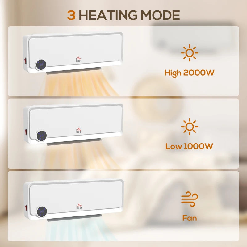 Electric Wall Downflow Heater 2000W with Timer Remote Oscillation for Home Office Bedroom