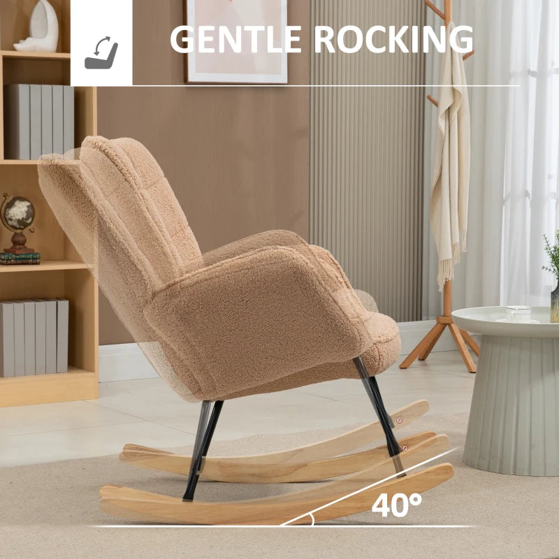 Soft Fleece Rocking Wingback Chair in Light Brown – Comfortable and Stylish Seating for Your Home