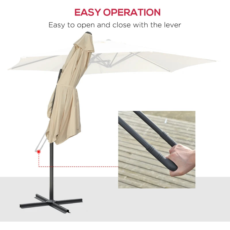 White 3m Cantilever Patio Umbrella with Easy Lever and Cross Base