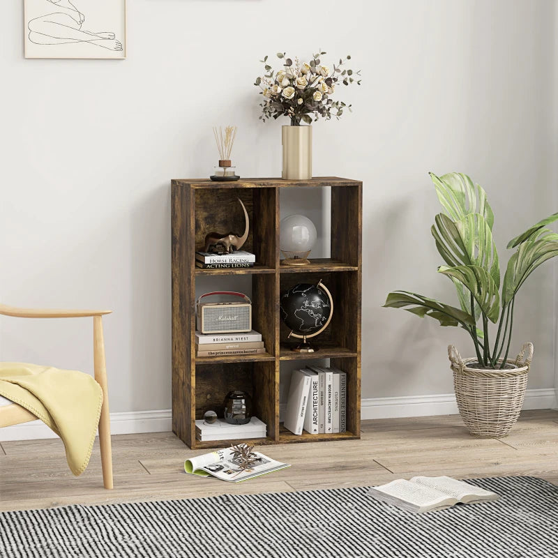 Rustic Brown 6-Cube Bookshelf - Stylish Storage Solution for Home, Office, or Living Room - Versatile Organizer