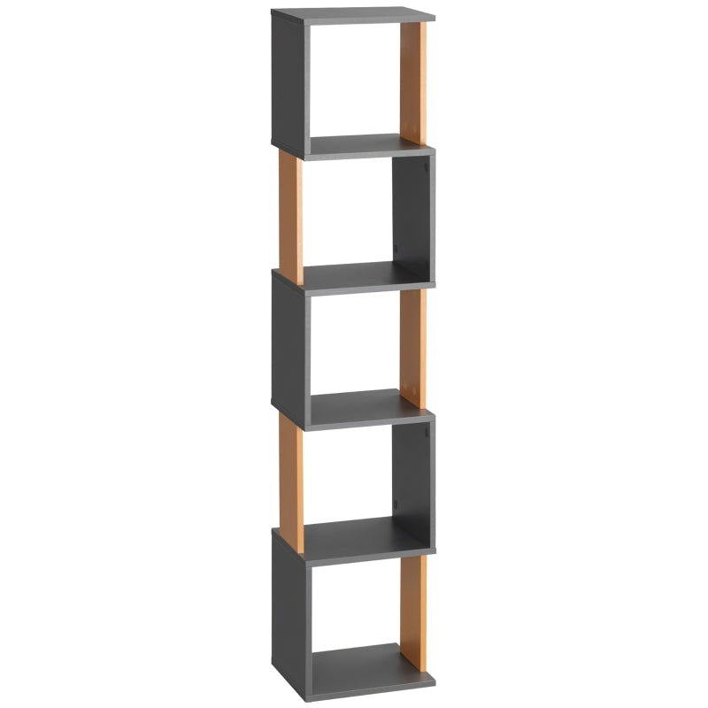 Modern 5-Tier Bookshelf - Freestanding Bookcase for Living Room, Home Office & Study - Stylish Brown & Dark Grey Storage