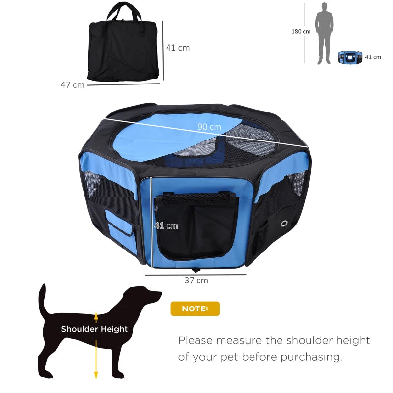Portable Cat Dog Playpen - Indoor Outdoor Pet Pen for Puppies, Rabbits, Guinea Pigs - 90cm Diameter, 41cm Height, Blue