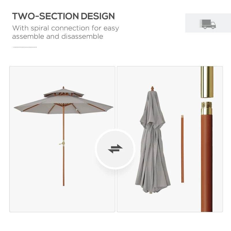 Grey Double Tier Patio Garden Umbrella 2.7m