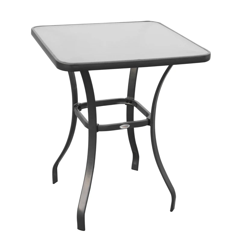 Black Square Outdoor Glass Top Dining Table, Metal Frame, 68.5 x 68.5 x 84cm