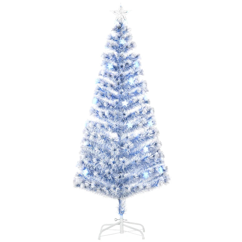 6FT Pre-Lit Artificial Fibre Optic Christmas Tree with LED Lights - Easy Storage Seasonal Decoration in White & Blue
