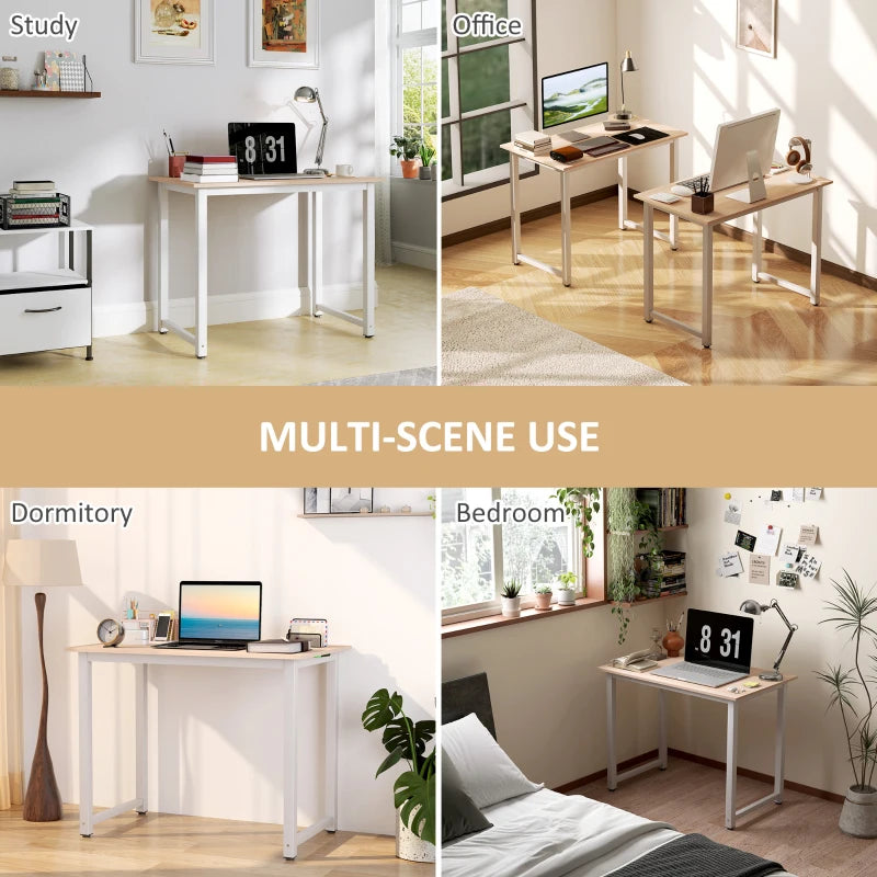 Modern White Computer Desk - 100x60cm Writing Table for Home Office & Study - Sturdy Metal Frame, Easy Assembly