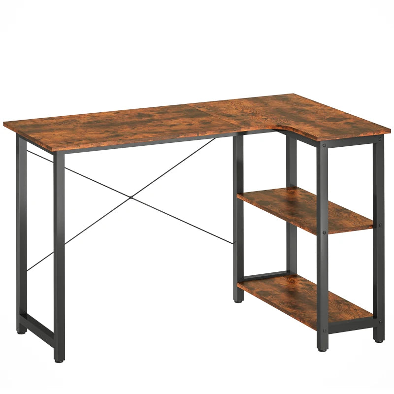 Rustic Brown L Shaped Desk with Bookshelf - Corner Computer Desk for Home Office & Study Room, 120x73.2x75cm